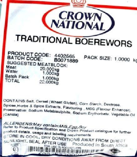 Crown National - Spice Mix Seasoning - Traditional Boerewors